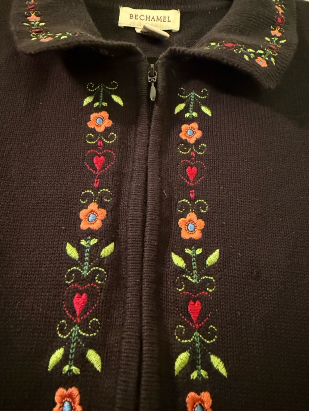 Bechamel Embroidered Floral Zip Sweater Vest Cottagecore Folk L - Picture 4 of 6